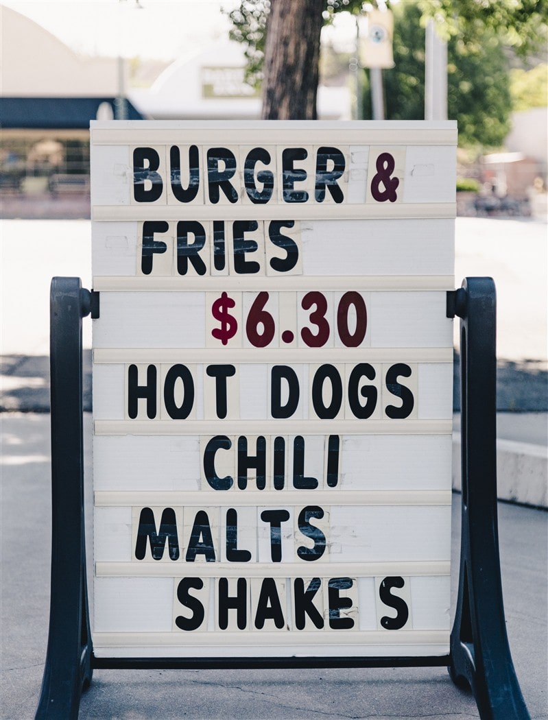 Menu d'un restaurant en Arizona